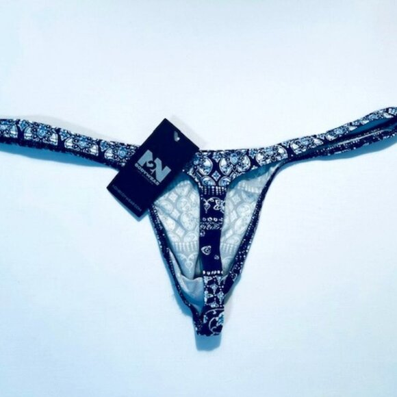 N2N Bodywear Size “XL” Provence T-Back Thong - Navy/White Batik Design - Picture 7 of 14